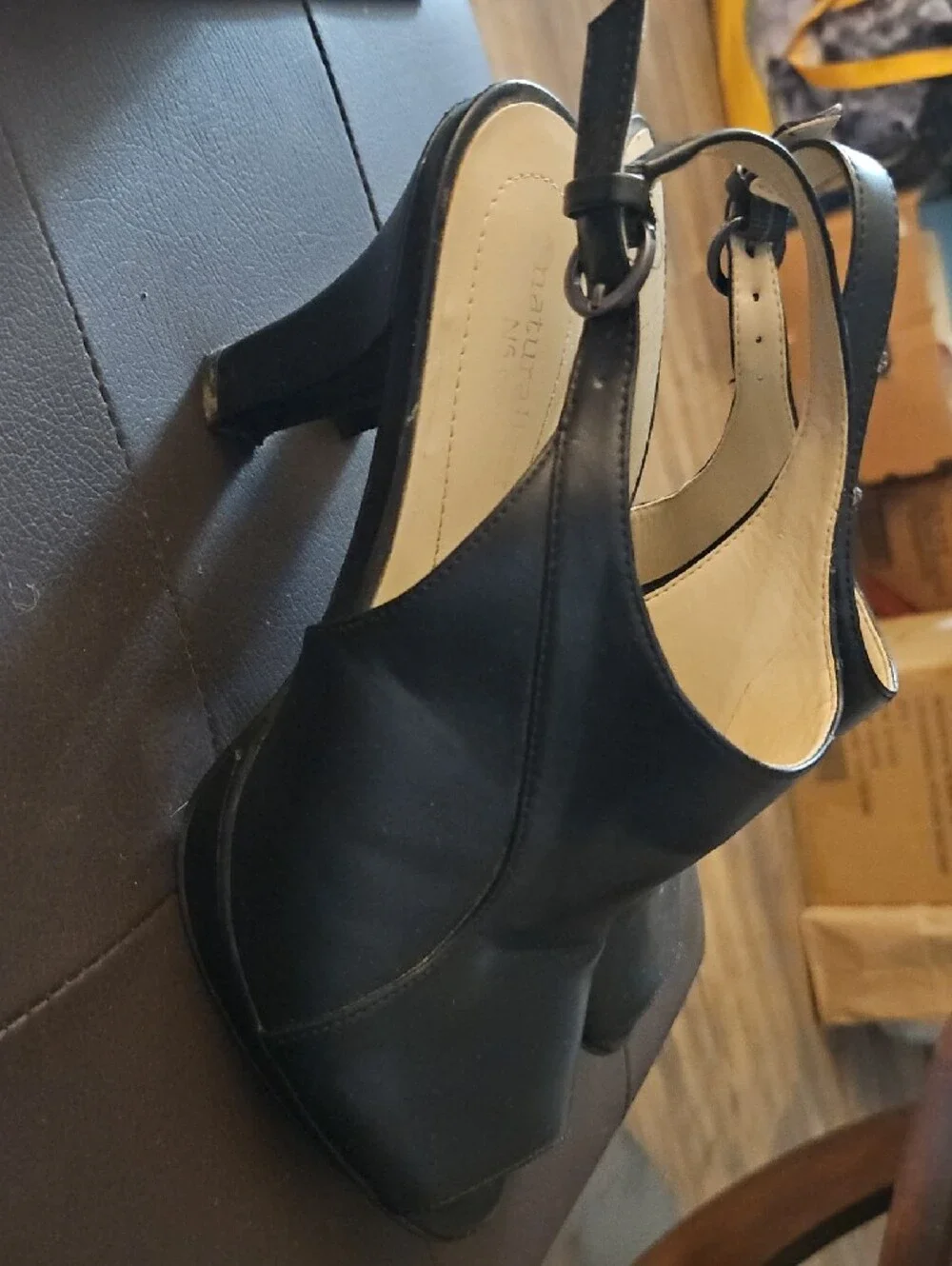 Naturalizer Black Peep-Toe Slingback Heels